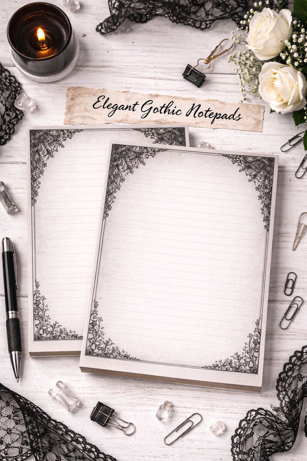 Dark Romance Notepad Collection – Gothic Stationery Set, Book Lover Journal Pages, Printable Writing Paper 5.25" X 8.25"